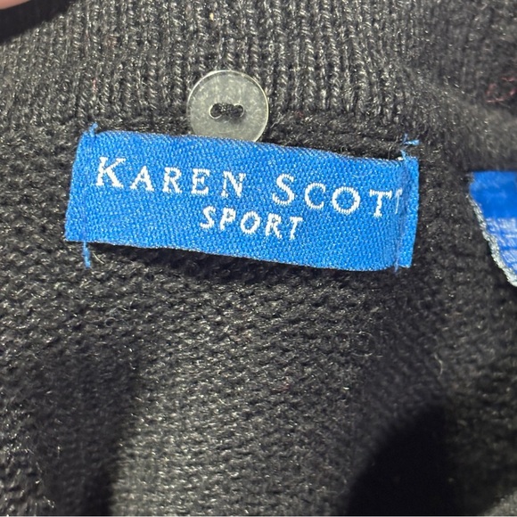 Womens Large Christmas Holiday Cardigan Sweater Karen Scott Vtg Button Up Pocket - Picture 7 of 15